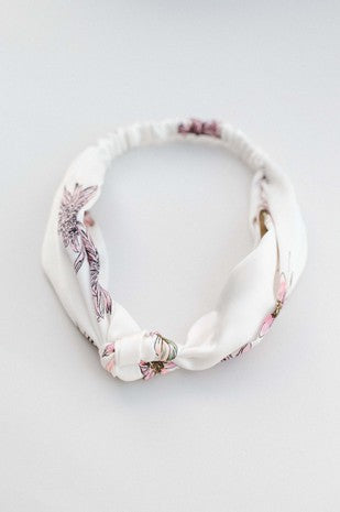 White Floral Satin Headband