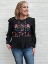 Madison Floral Embroidered Top in Black- Final Sale